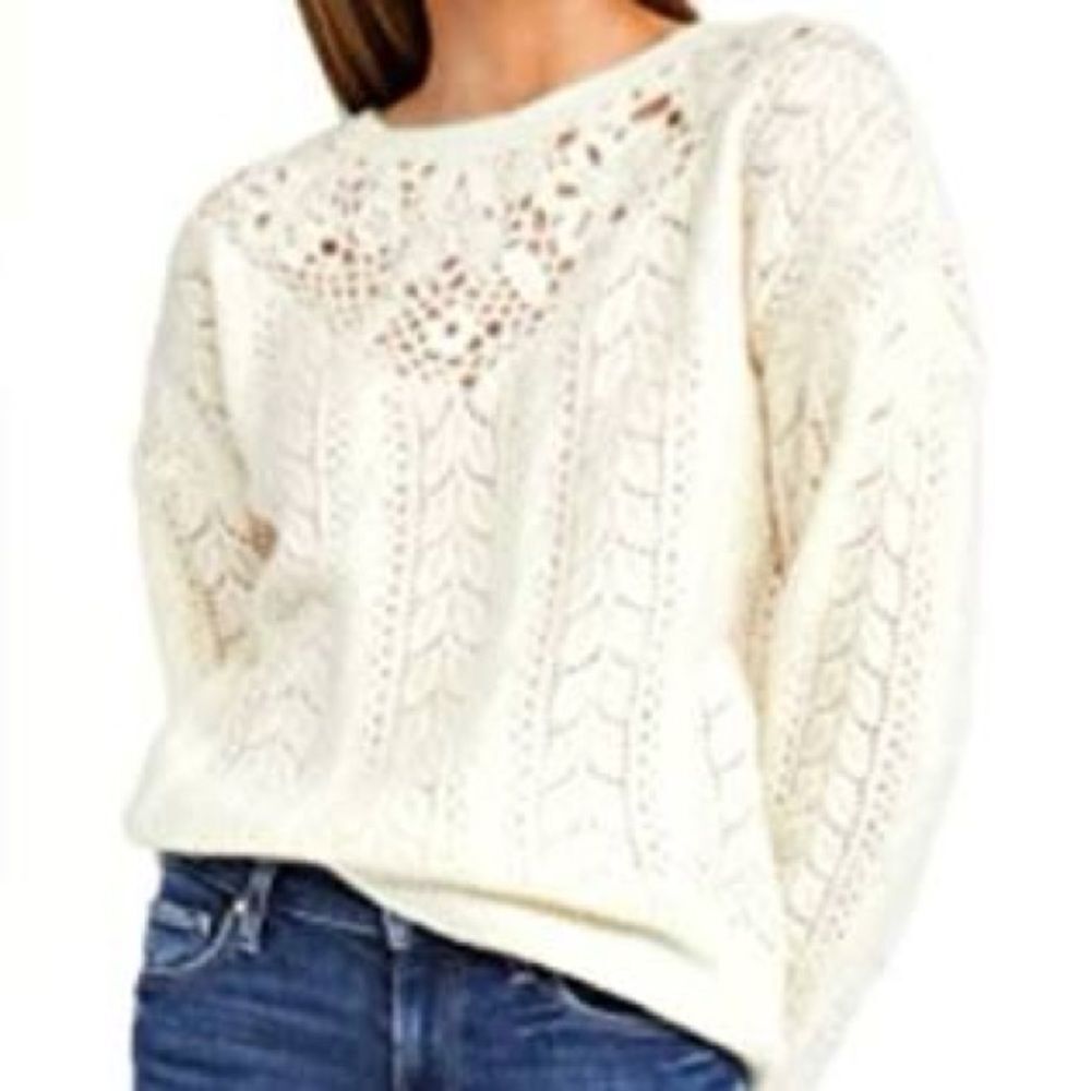 PAIGE Ruby Crochet Floral Wool Blend Cream Sweater